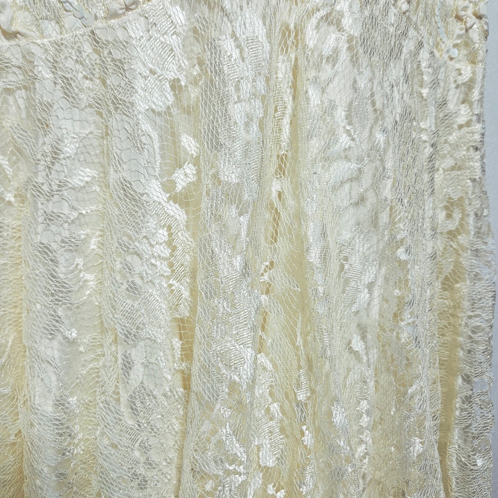 Vtg USA Shuet Young Ivory Lace Sequins Victorian Midi Dress Size 5-6 Cottagecore - Picture 6 of 16